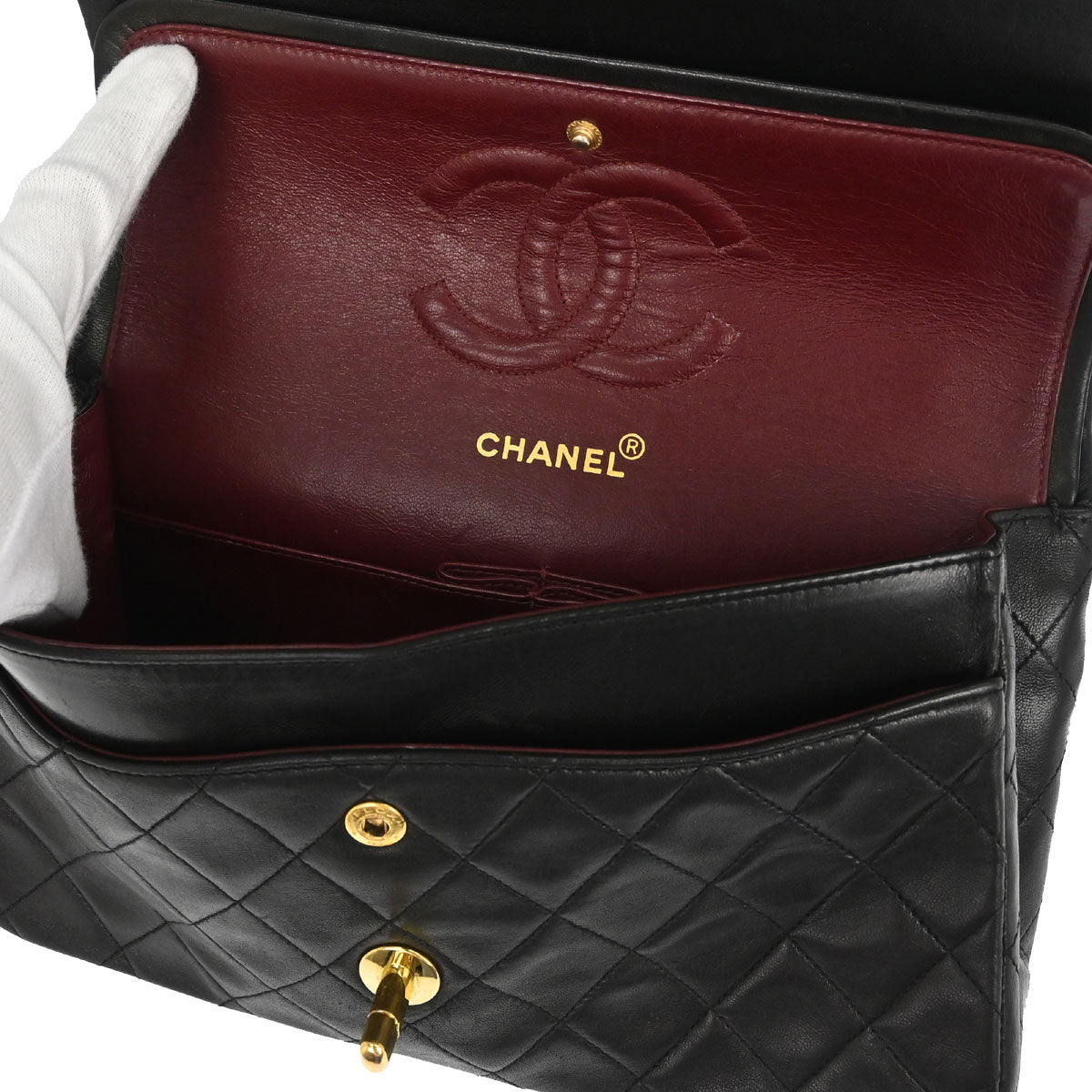 Chanel 1991-1994 Black Lambskin Medium Classic Double Flap Shoulder Bag