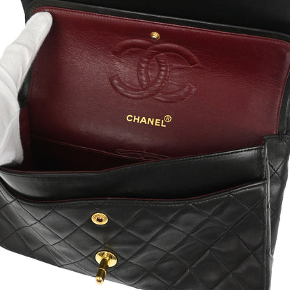 Chanel 1991-1994 Black Lambskin Medium Classic Double Flap Shoulder Bag