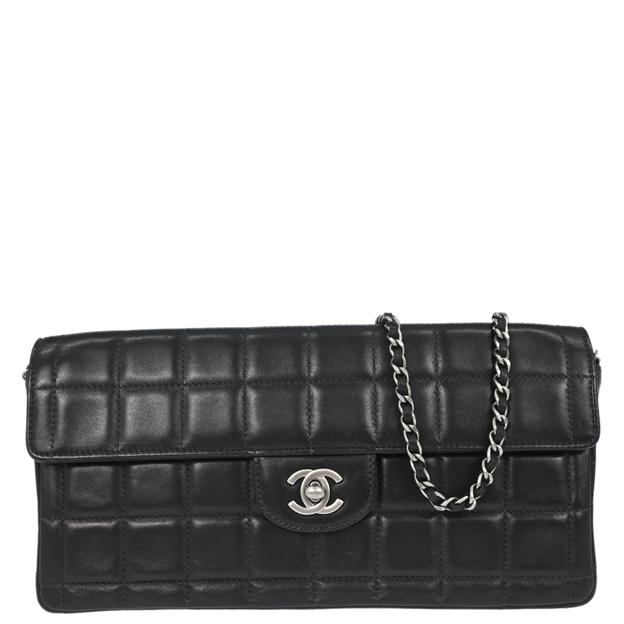 Chanel 2000-2002 Black Lambskin Choco Bar East West Shoulder Bag