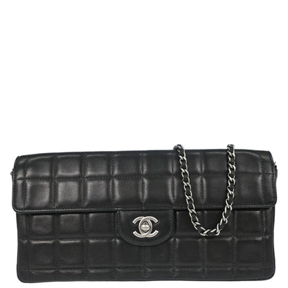 Chanel 2000-2002 Black Lambskin Choco Bar East West Shoulder Bag