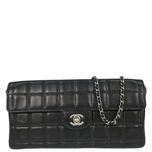 Chanel 2000-2002 Black Lambskin Choco Bar East West Shoulder Bag