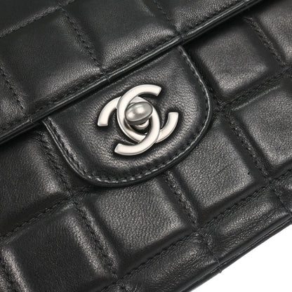Chanel 2000-2002 Black Lambskin Choco Bar East West Shoulder Bag