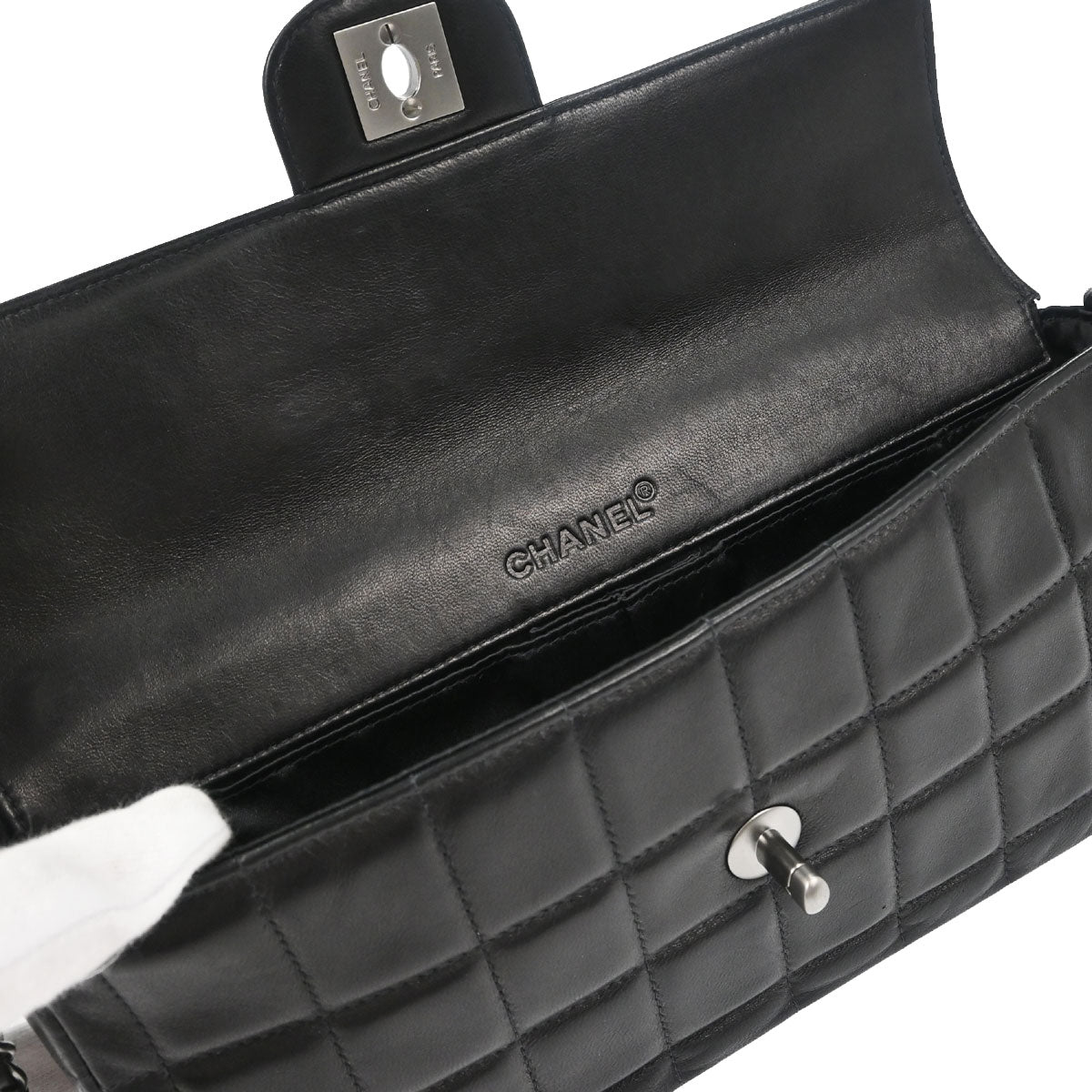 Chanel 2000-2002 Black Lambskin Choco Bar East West Shoulder Bag
