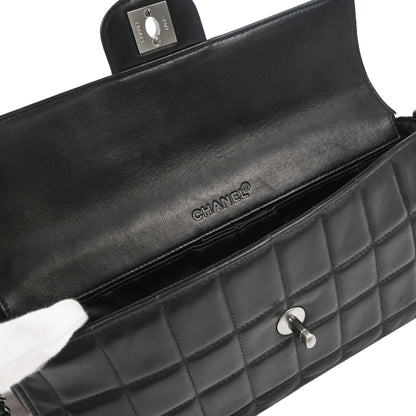 Chanel 2000-2002 Black Lambskin Choco Bar East West Shoulder Bag