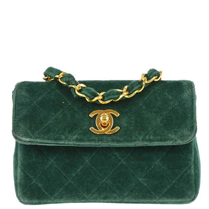 Chanel Green Velvet Straight Flap Shoulder Bag
