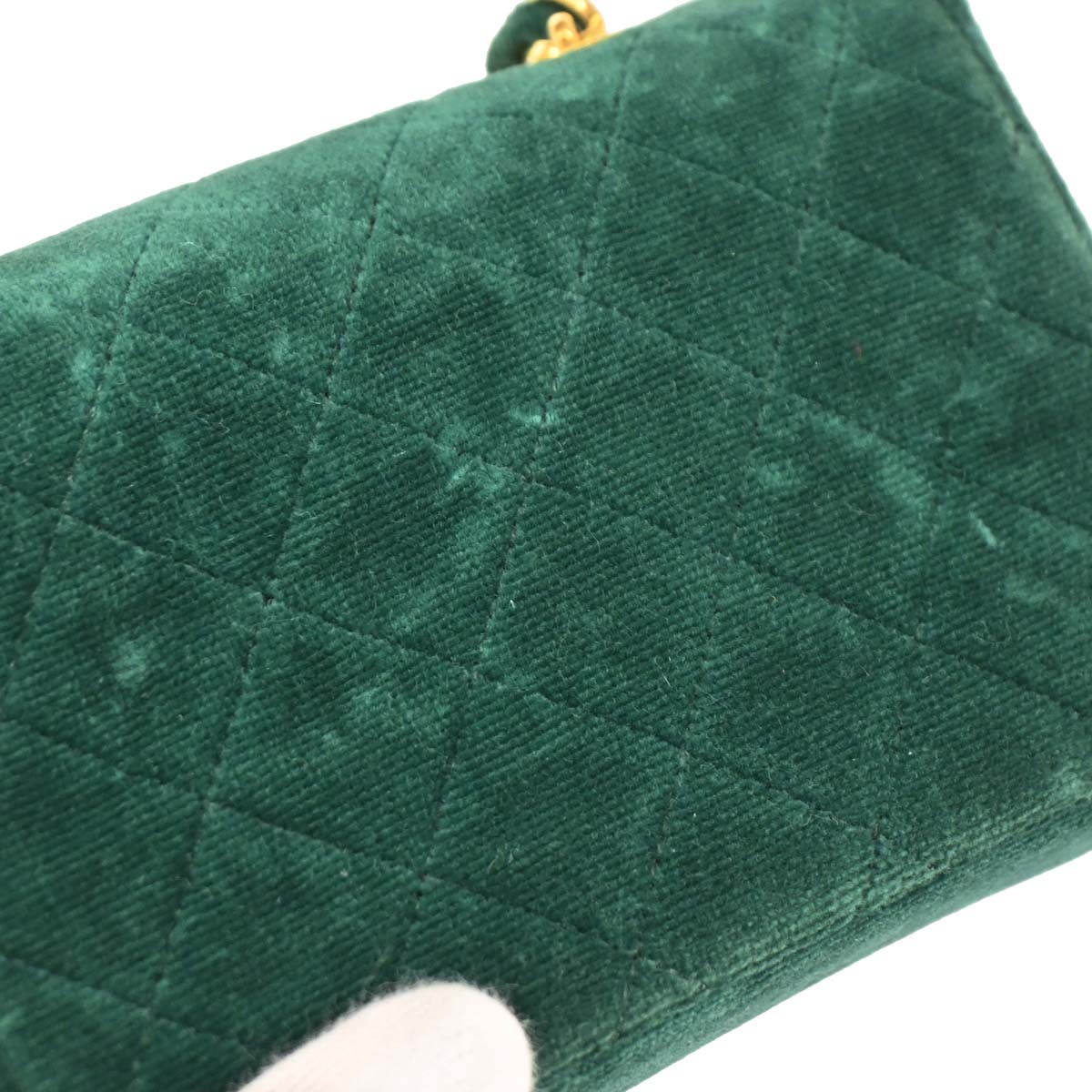 Chanel Green Velvet Straight Flap Shoulder Bag
