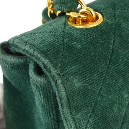Chanel Green Velvet Straight Flap Shoulder Bag