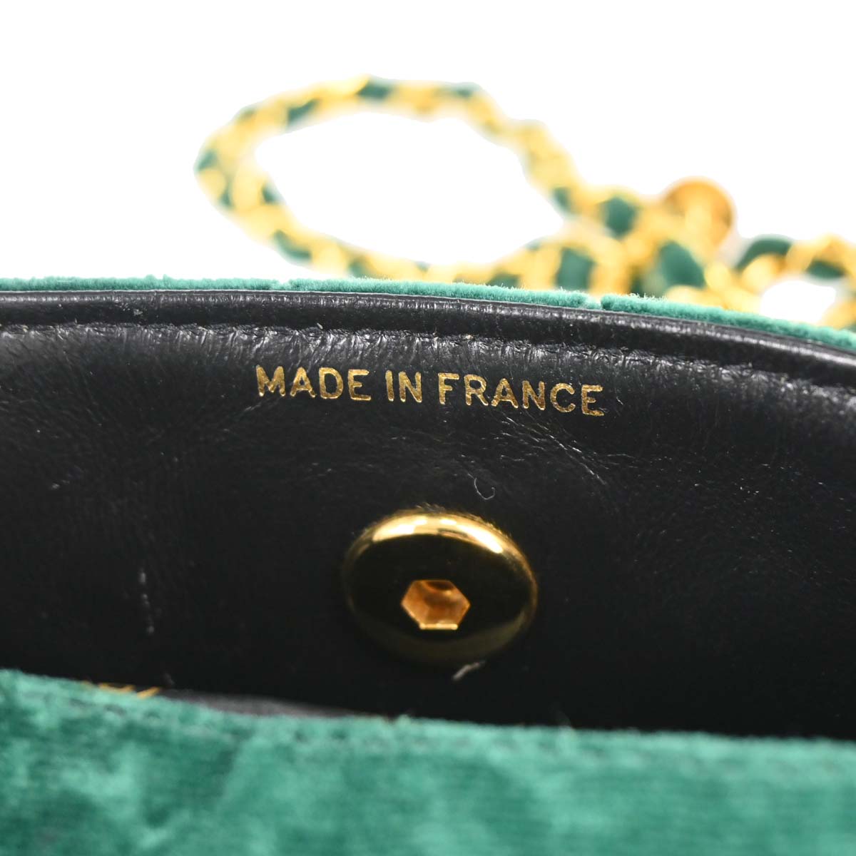 Chanel Green Velvet Straight Flap Shoulder Bag