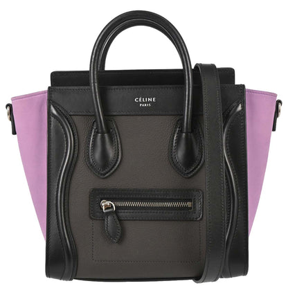 Celine Brown Leather Nano Luggage 2way Shoulder Tote Handbag