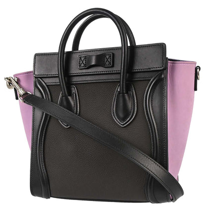 Celine Brown Leather Nano Luggage 2way Shoulder Tote Handbag