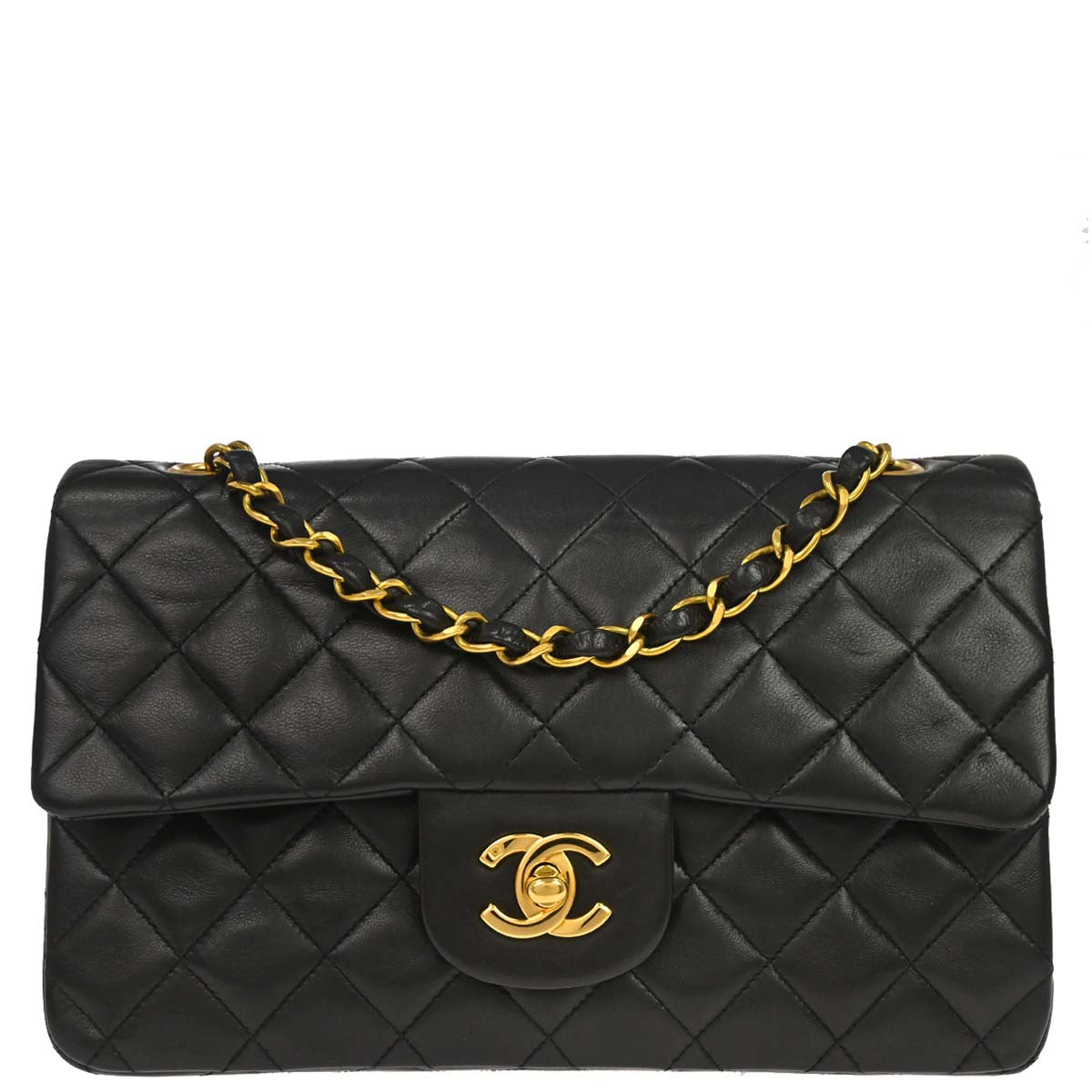 Chanel 1994-1996 Black Lambskin Small Classic Double Flap Shoulder Bag