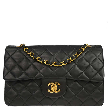 Chanel 1994-1996 Black Lambskin Small Classic Double Flap Shoulder Bag