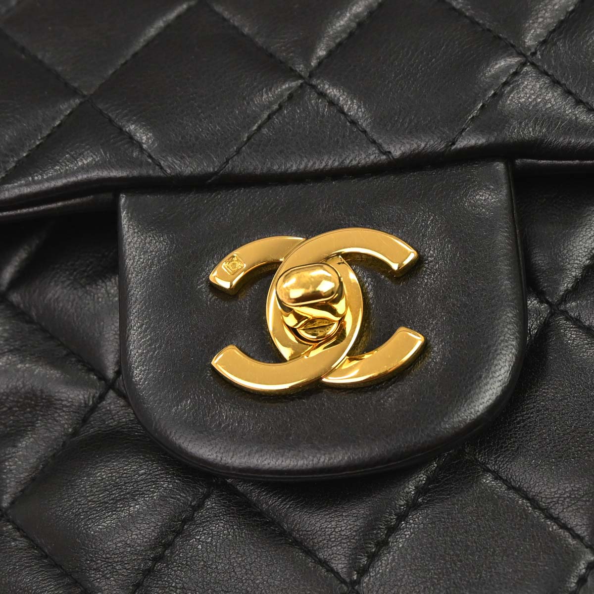 Chanel 1994-1996 Black Lambskin Small Classic Double Flap Shoulder Bag