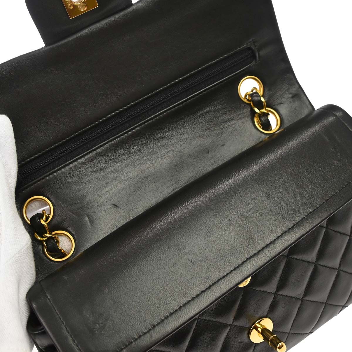 Chanel 1994-1996 Black Lambskin Small Classic Double Flap Shoulder Bag