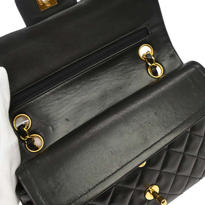 Chanel 1994-1996 Black Lambskin Small Classic Double Flap Shoulder Bag