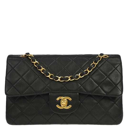 Chanel 1991-1994 Black Lambskin Small Classic Double Flap Shoulder Bag