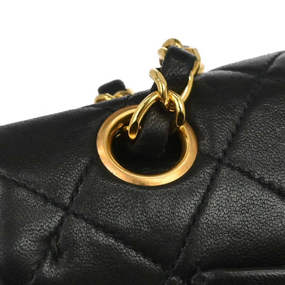 Chanel 1991-1994 Black Lambskin Small Classic Double Flap Shoulder Bag