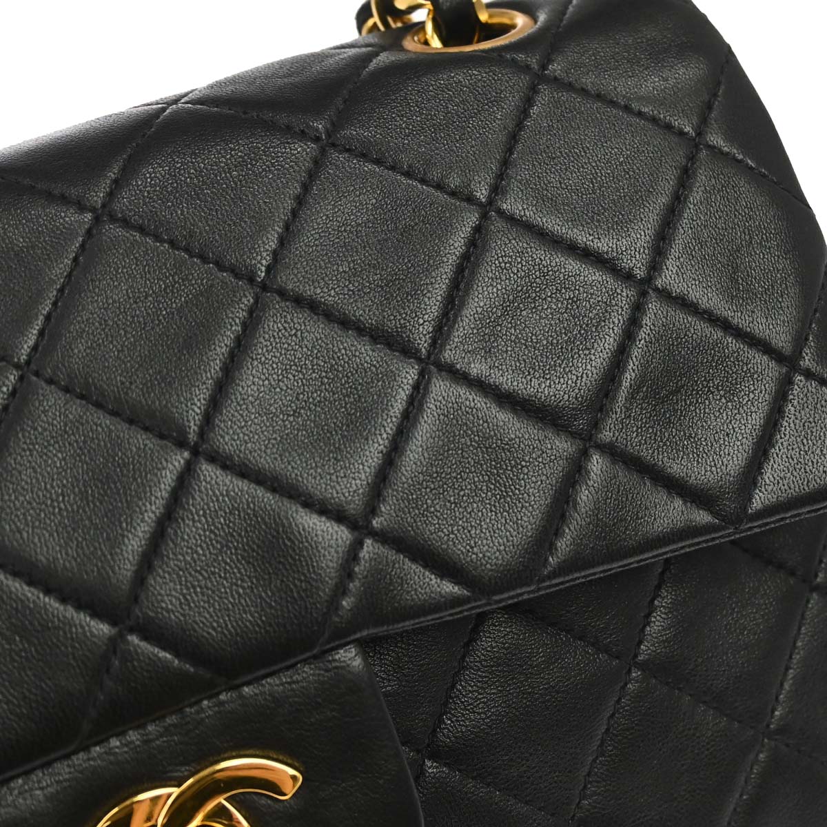 Chanel 1991-1994 Black Lambskin Small Classic Double Flap Shoulder Bag
