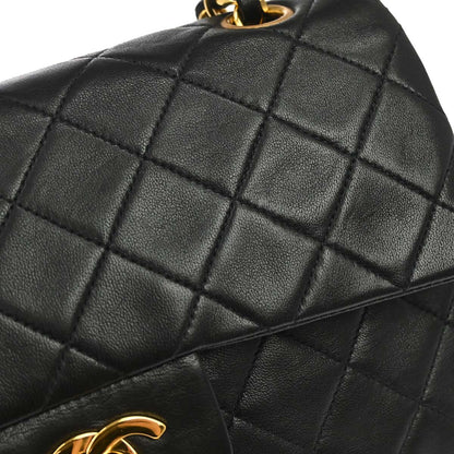 Chanel 1991-1994 Black Lambskin Small Classic Double Flap Shoulder Bag