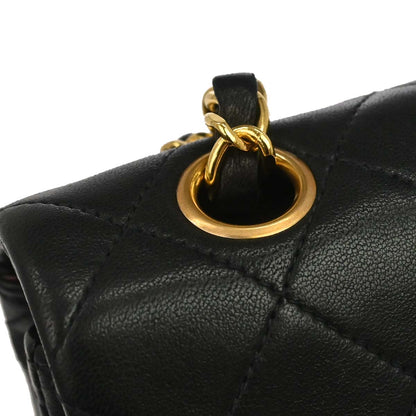 Chanel 1991-1994 Black Lambskin Small Classic Double Flap Shoulder Bag