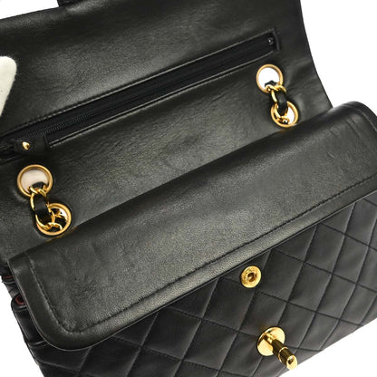 Chanel 1991-1994 Black Lambskin Small Classic Double Flap Shoulder Bag