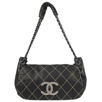 Chanel Black Lambskin Wild Stitch Accordion Flap Bag Shoulder Bag