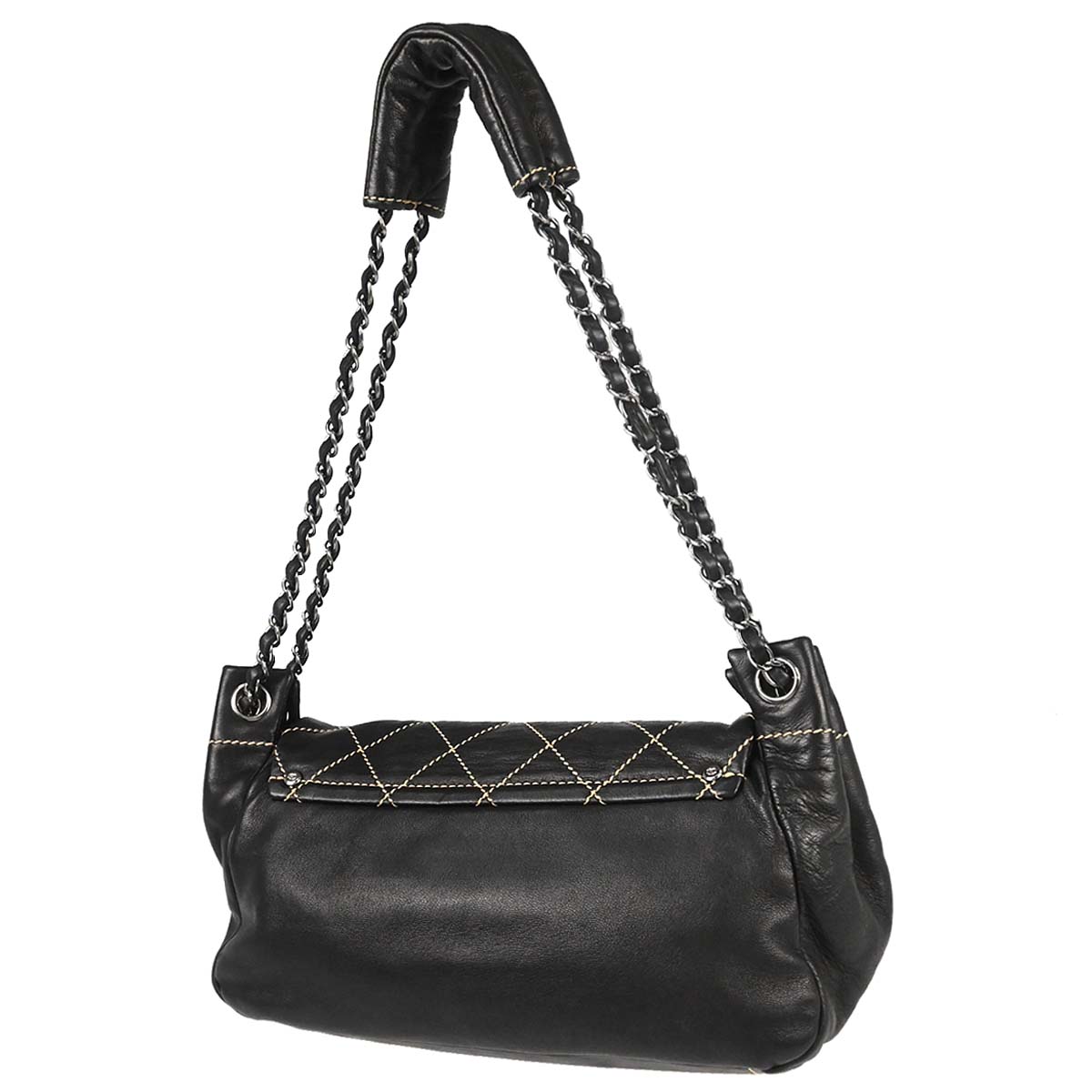 Chanel Black Lambskin Wild Stitch Accordion Flap Bag Shoulder Bag