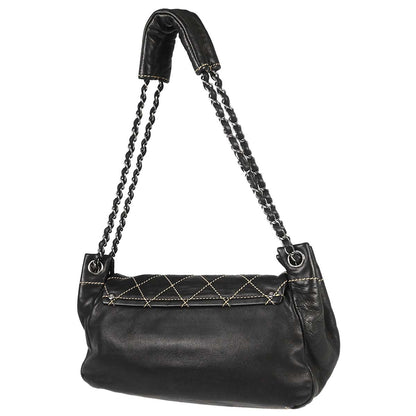 Chanel Black Lambskin Wild Stitch Accordion Flap Bag Shoulder Bag