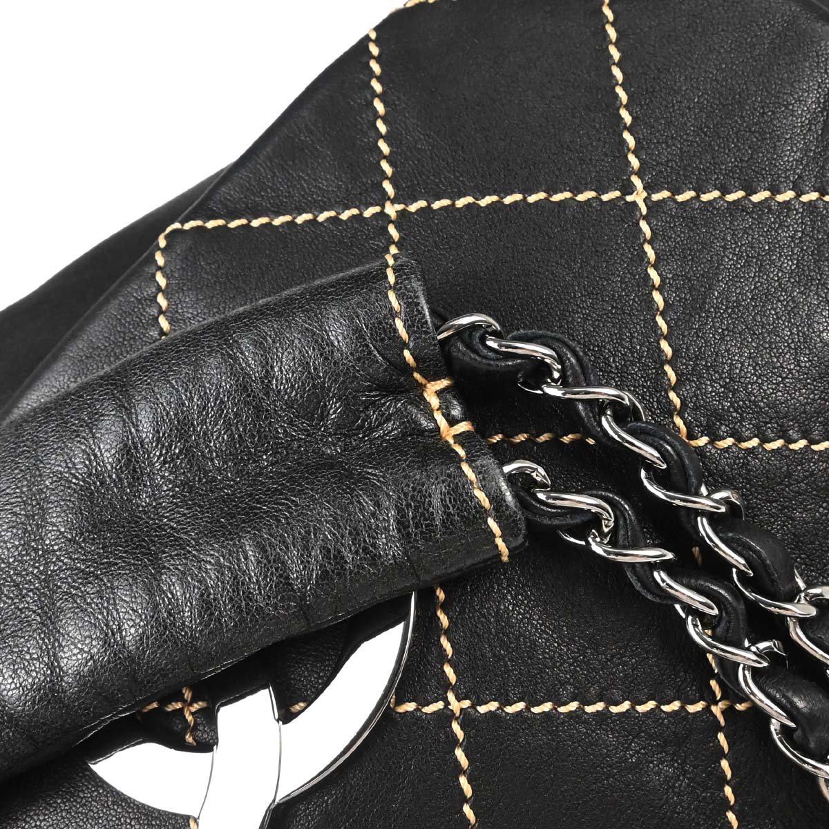Chanel Black Lambskin Wild Stitch Accordion Flap Bag Shoulder Bag