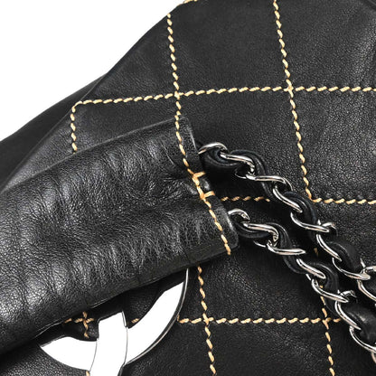 Chanel Black Lambskin Wild Stitch Accordion Flap Bag Shoulder Bag