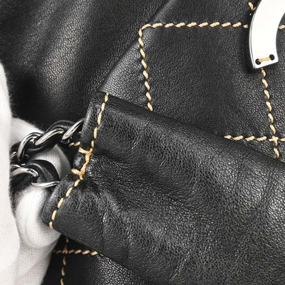 Chanel Black Lambskin Wild Stitch Accordion Flap Bag Shoulder Bag