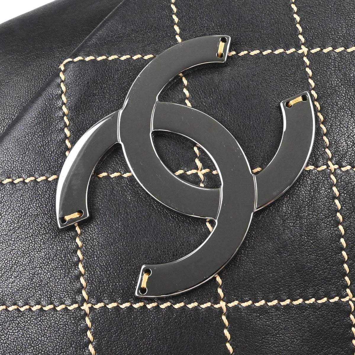 Chanel Black Lambskin Wild Stitch Accordion Flap Bag Shoulder Bag