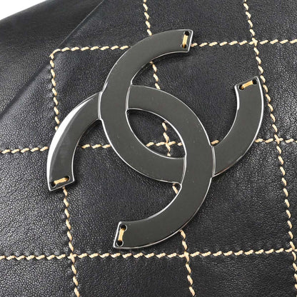 Chanel Black Lambskin Wild Stitch Accordion Flap Bag Shoulder Bag