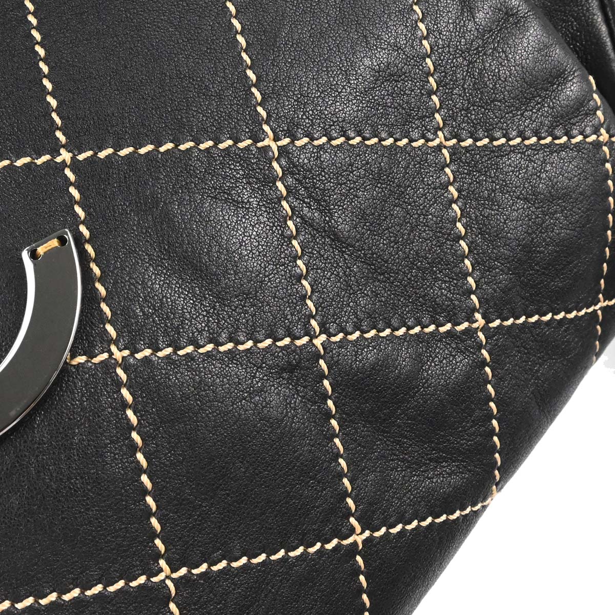 Chanel Black Lambskin Wild Stitch Accordion Flap Bag Shoulder Bag