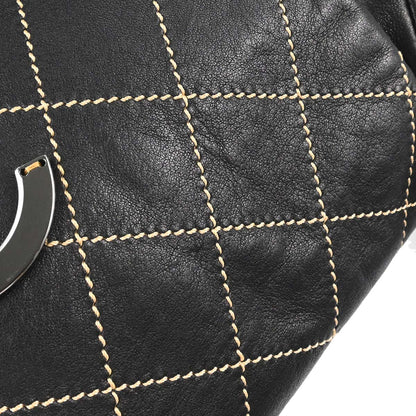Chanel Black Lambskin Wild Stitch Accordion Flap Bag Shoulder Bag
