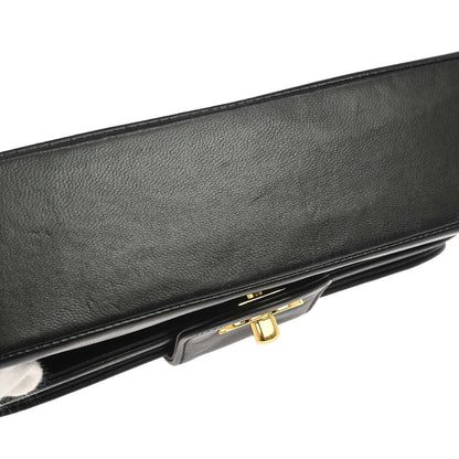 Chanel 1991-1994 Black Lambskin Horizontal Stitch Small Double Flap Shoulder Bag