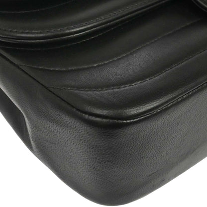 Chanel 1991-1994 Black Lambskin Horizontal Stitch Small Double Flap Shoulder Bag