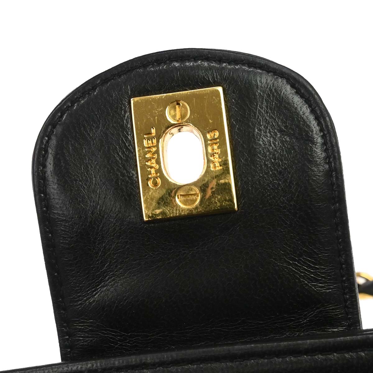 Chanel 1991-1994 Black Lambskin Horizontal Stitch Small Double Flap Shoulder Bag