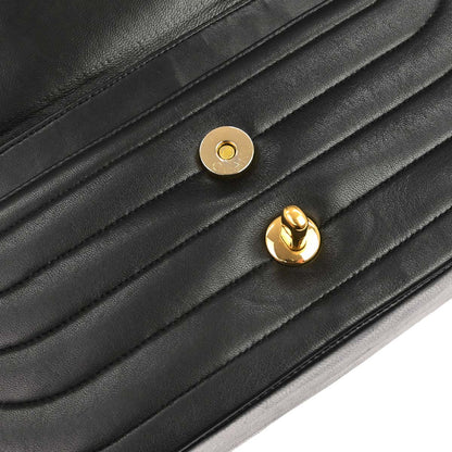 Chanel 1991-1994 Black Lambskin Horizontal Stitch Small Double Flap Shoulder Bag