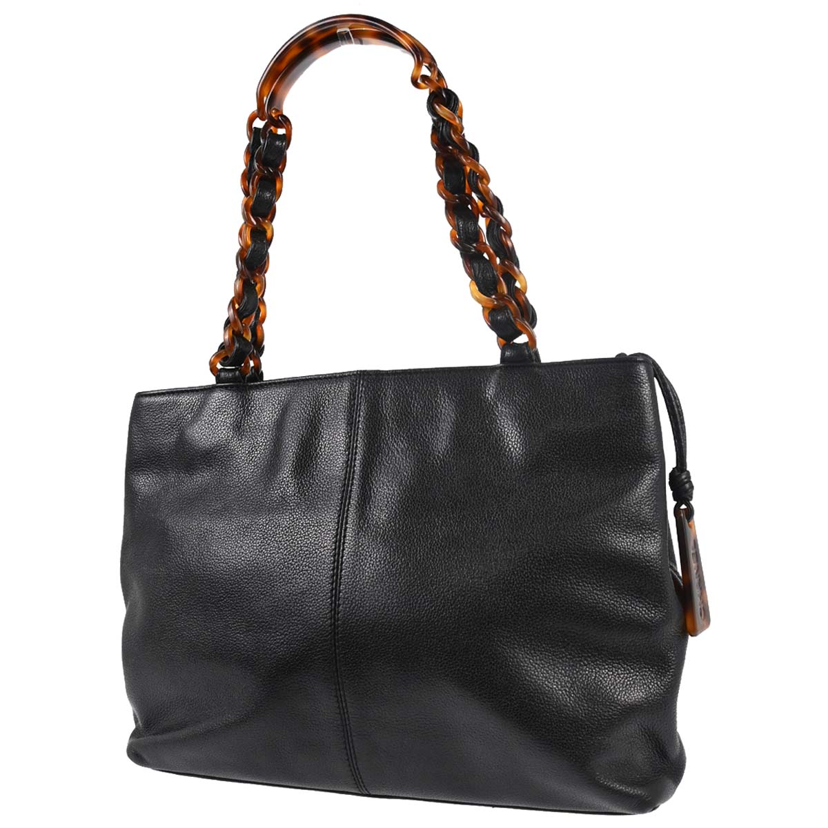 Chanel 1997-1999 Black Calfskin Faux Tortoiseshell Tote Handbag