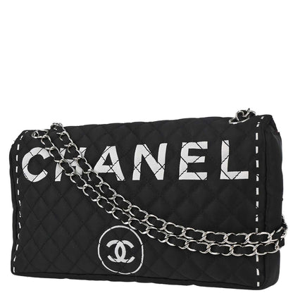 Chanel 2008-2009 Black Satin Logomania Logo Printed Flap Bag