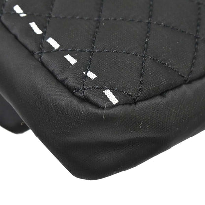 Chanel 2008-2009 Black Satin Logomania Logo Printed Flap Bag