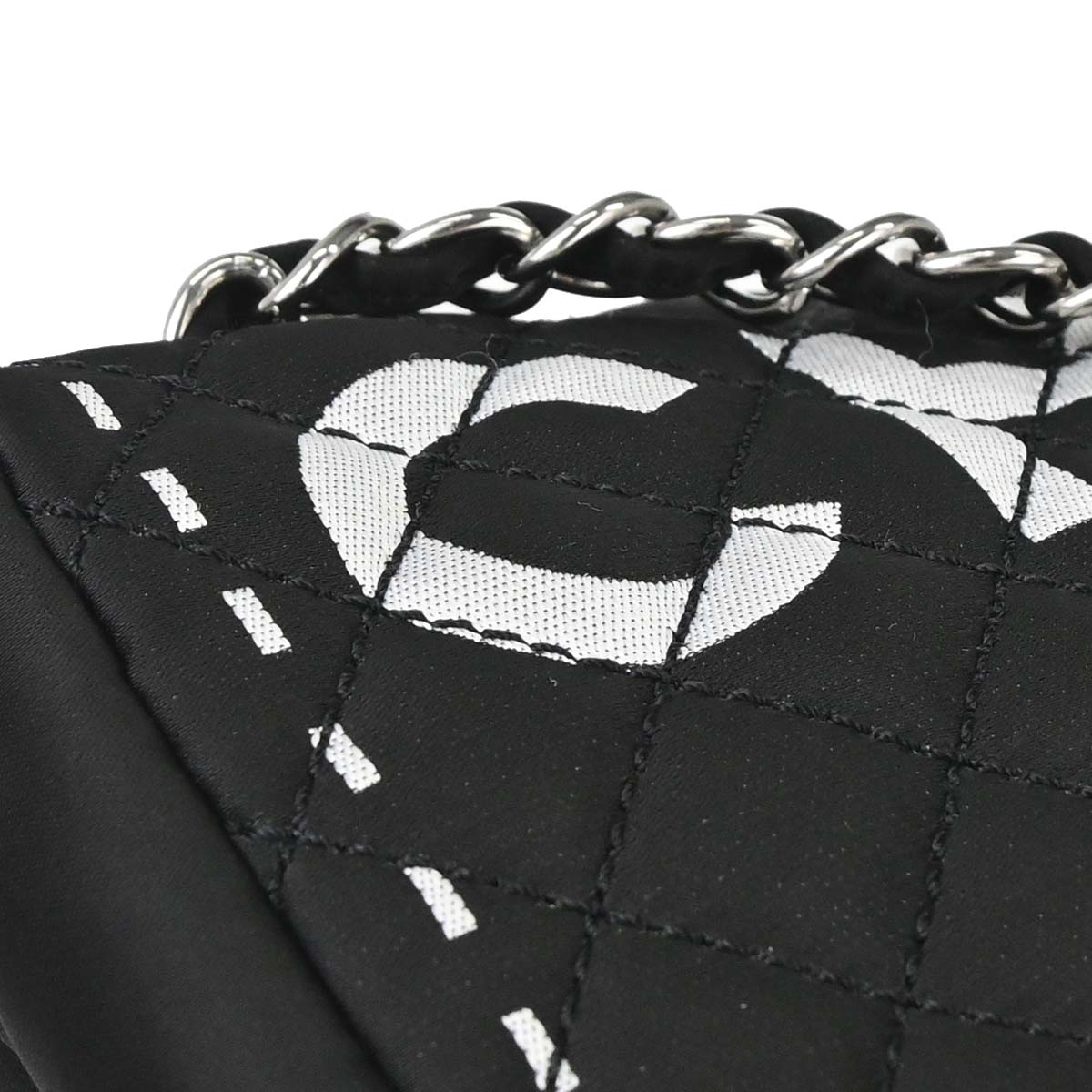 Chanel 2008-2009 Black Satin Logomania Logo Printed Flap Bag
