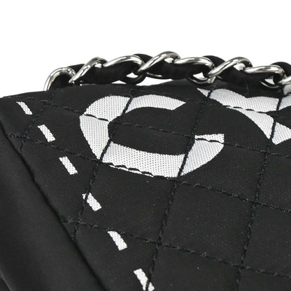 Chanel 2008-2009 Black Satin Logomania Logo Printed Flap Bag