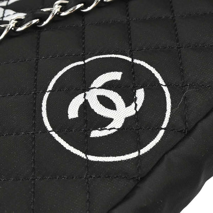 Chanel 2008-2009 Black Satin Logomania Logo Printed Flap Bag