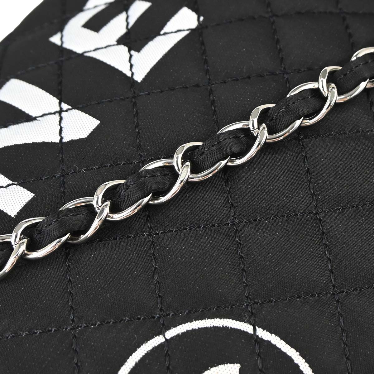 Chanel 2008-2009 Black Satin Logomania Logo Printed Flap Bag