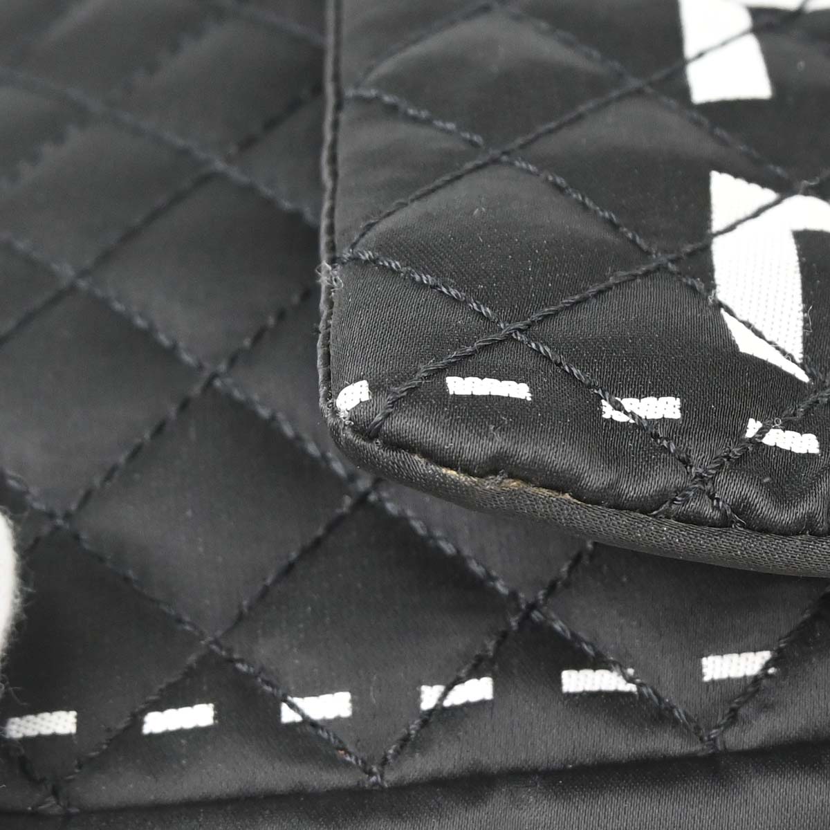Chanel 2008-2009 Black Satin Logomania Logo Printed Flap Bag