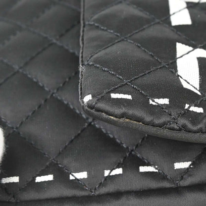 Chanel 2008-2009 Black Satin Logomania Logo Printed Flap Bag