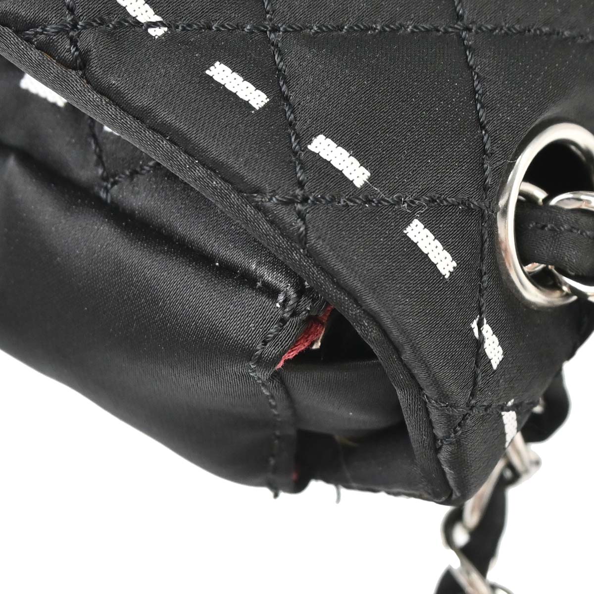 Chanel 2008-2009 Black Satin Logomania Logo Printed Flap Bag