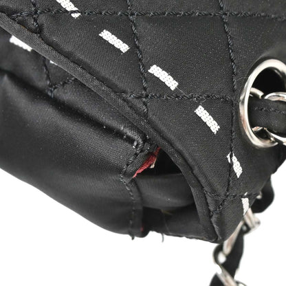 Chanel 2008-2009 Black Satin Logomania Logo Printed Flap Bag